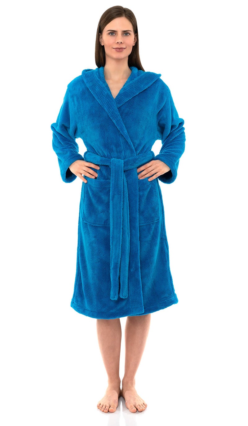 TowelSelections Womens Robe Soft Plush Bathrobe Fleece Hooded Spa Bath Robe for Women Medium-Large Blithe Blue - Image 4